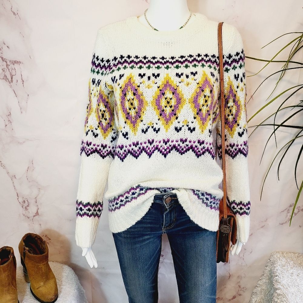 Talbots very soft knit wool blend Intarsia Fair Isle sweater